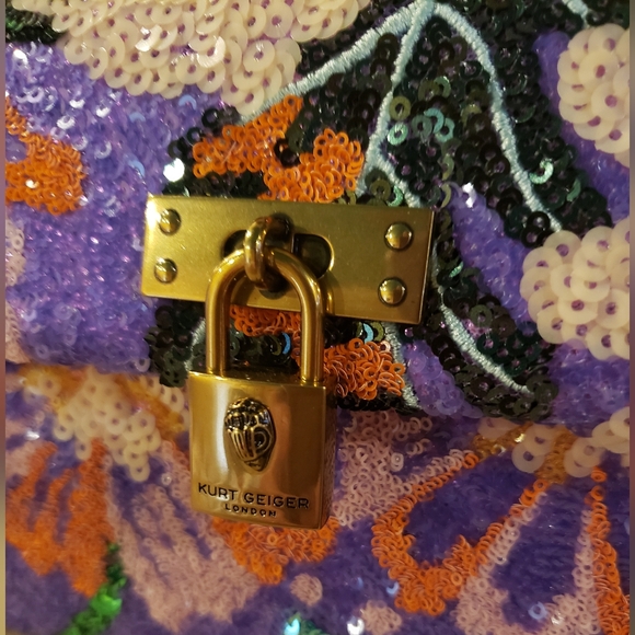 NWT! Kurt Geiger Purple Sequin Floral Crossbody Bag w/ Lock & Dusty - Picture 9 of 12